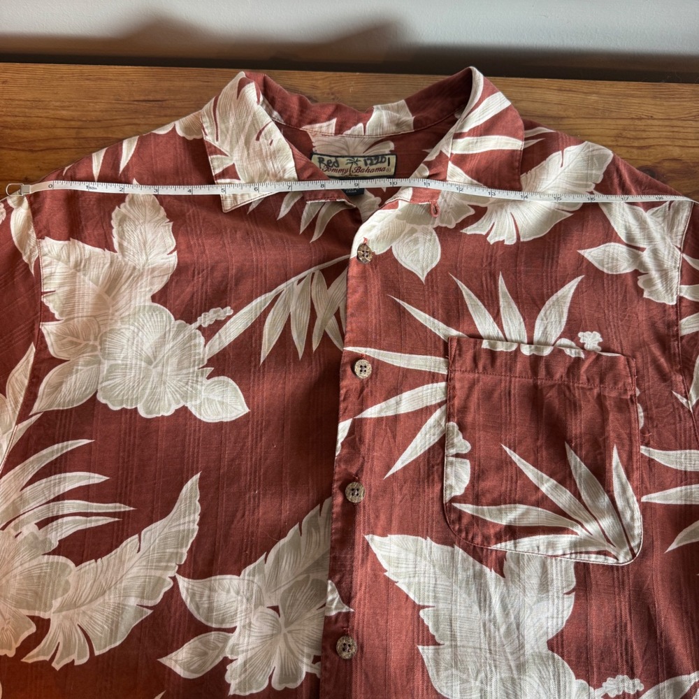 Vintage Tommy Bahama Red Mens Silk Tropical Floral Camp Shirt Rust Orange Medium - Picture 4 of 6